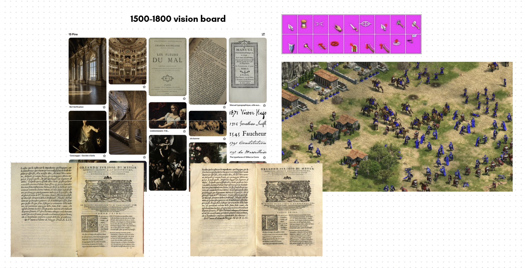 Screenshot of Canva vision board for 1500-1800 theme