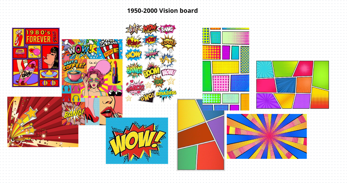 Screenshot of Canva vision board for 1950-2000 theme