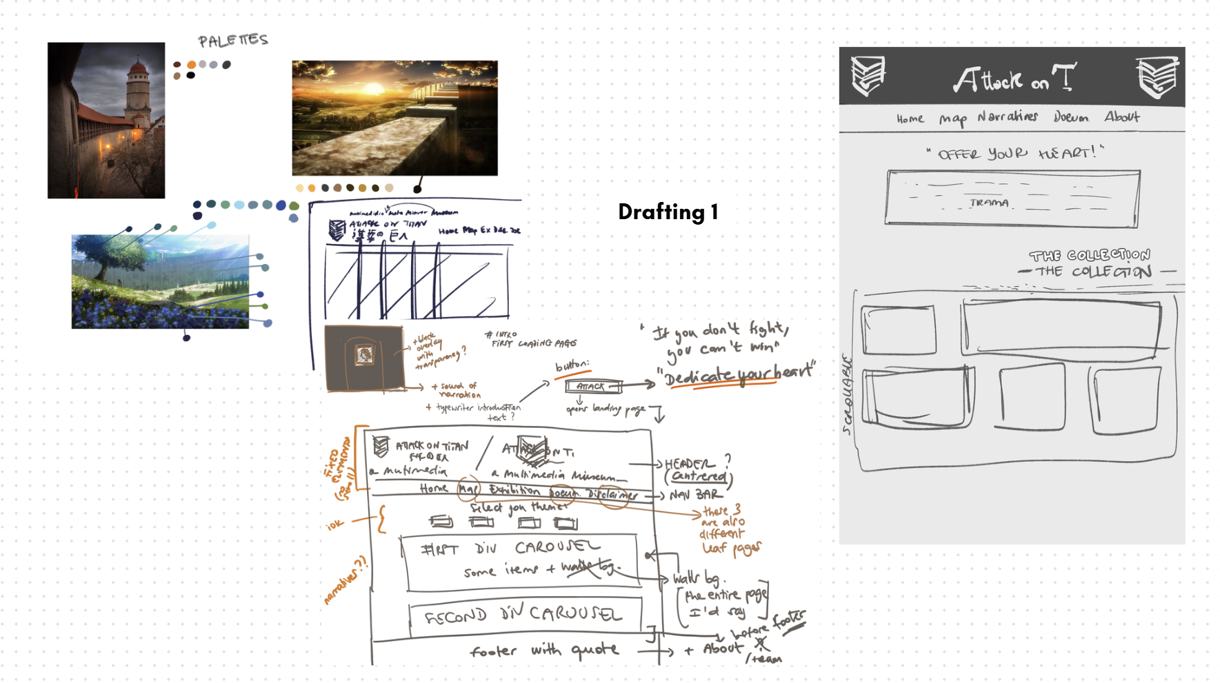 Screenshot of website's first drafting drawings