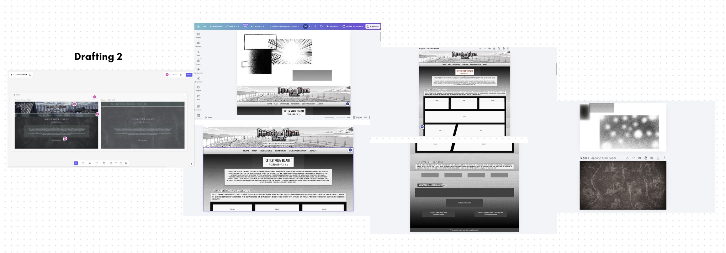 Screenshot of website's drafting on Canva and Figma